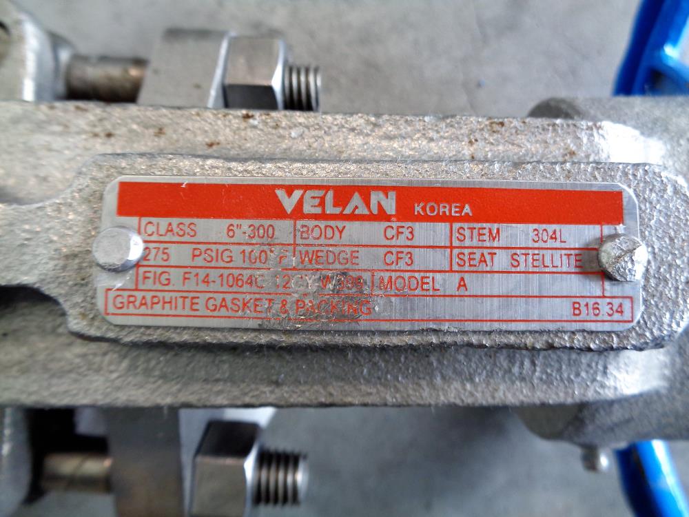 Velan 6" 300# CF3 Gate Valve, Model A, Fig# F14-1064C-12CY-W399